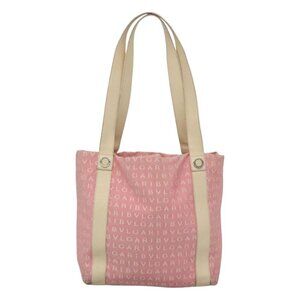 BVLGARI Logo Mania Tote Bag Canvas Pink Silver Authentic